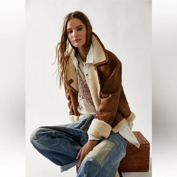 Free People fox trot brown leather jacket NWT